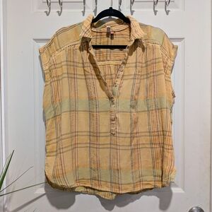 Pilcro Mustard and Sage Plaid Button-Down Shirt